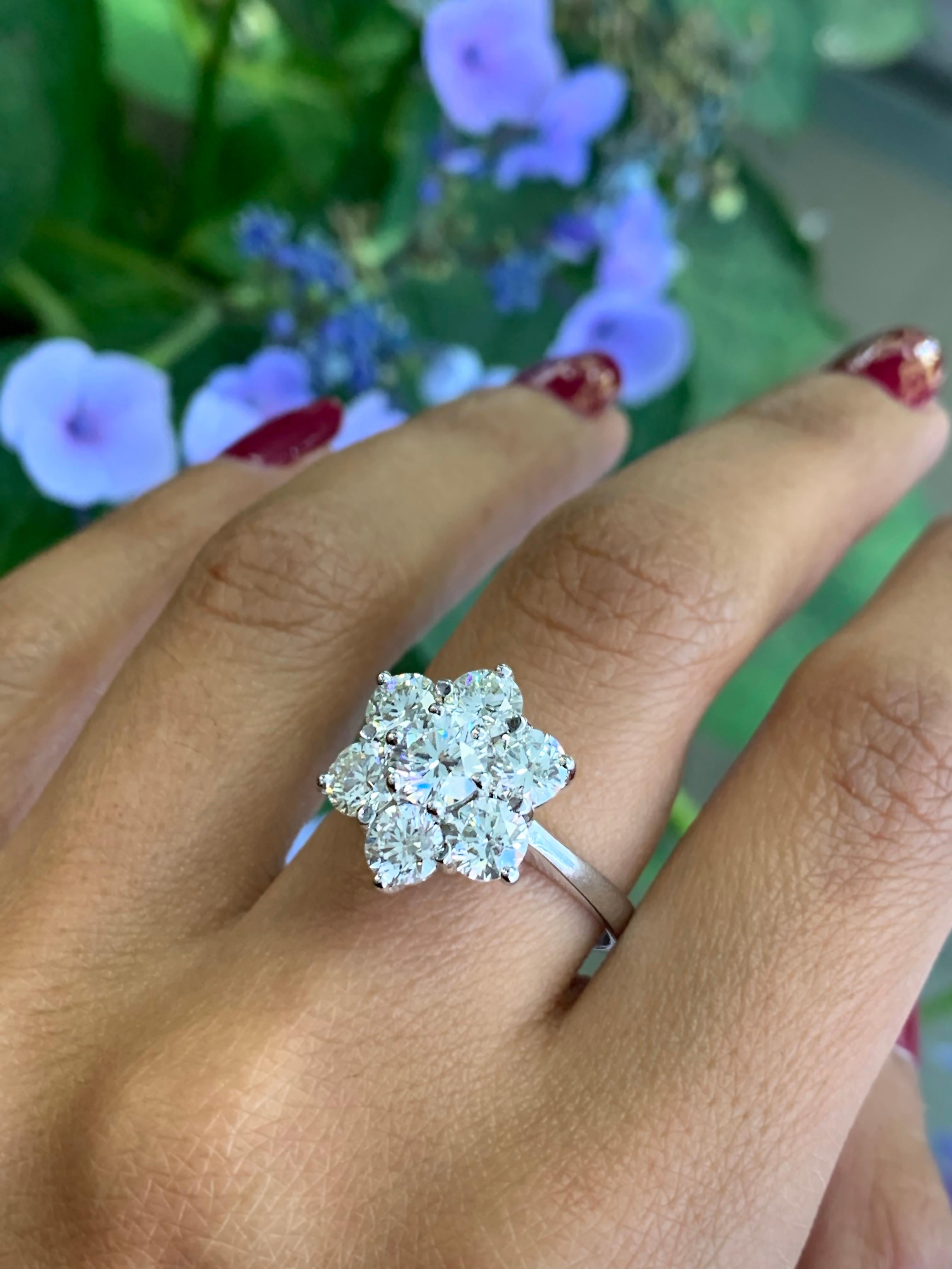 Brilliant Cut Daisy Diamond 18 Carat White Gold Cluster Ring