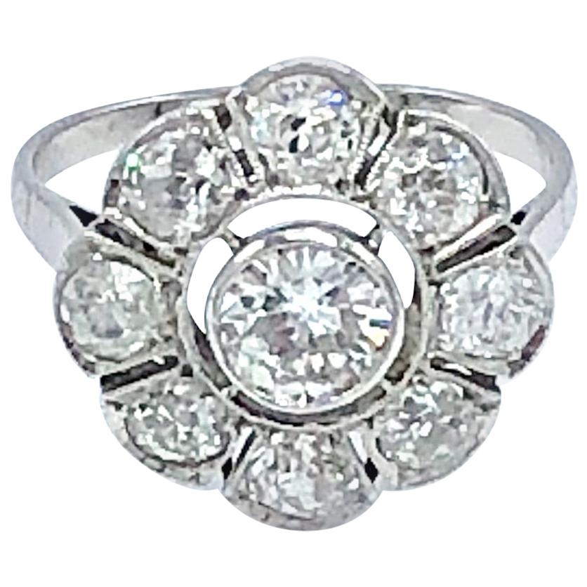 Platinum Daisy Diamond Engagement Ring For Sale