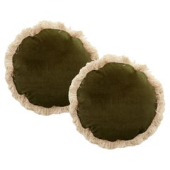 DAISY Dry Green - Set of 2 Velvet Deluxe Handmade Round Cushions