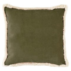 Daisy Dry Green Velvet Deluxe Fringe Decorative Pillow