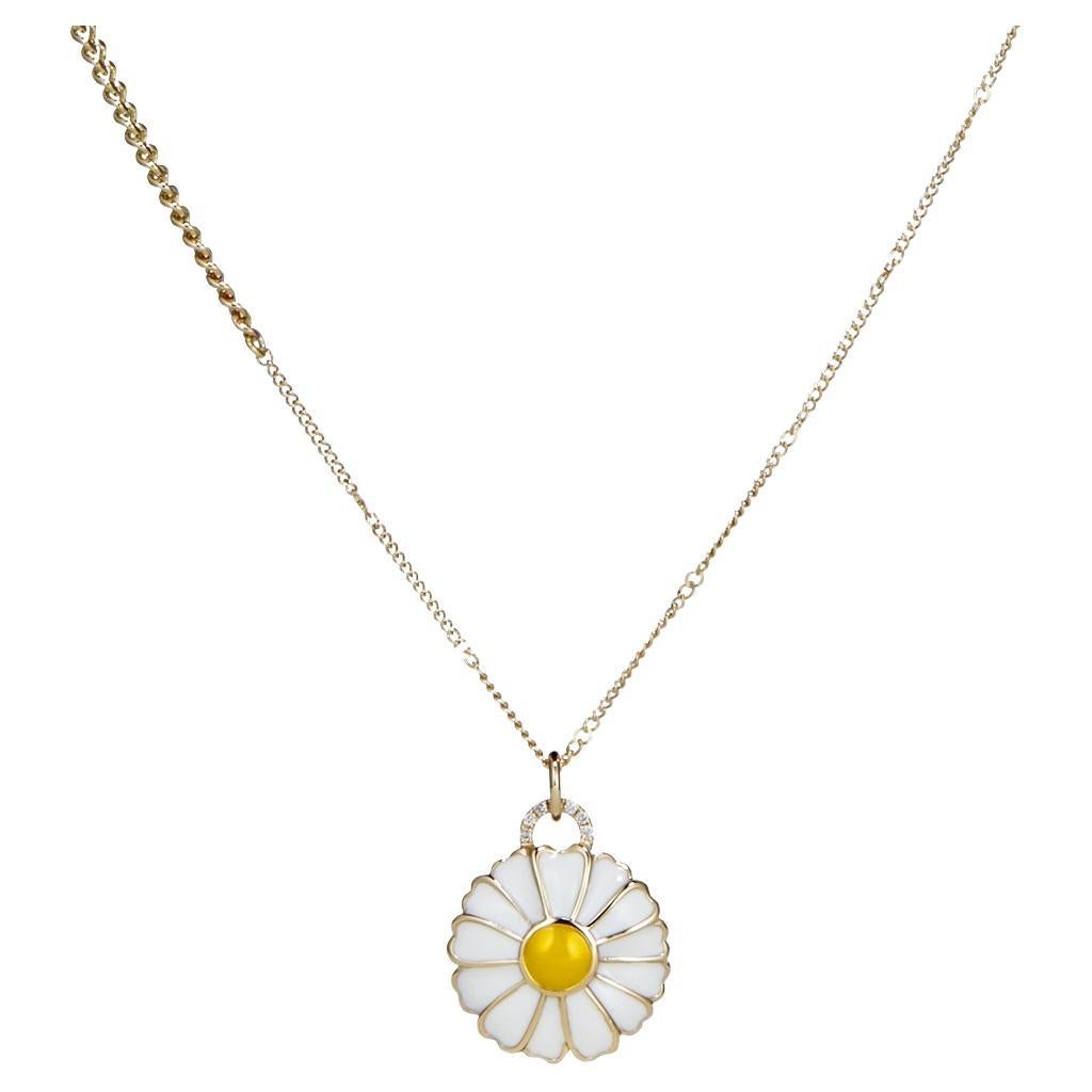 Daisy Enamel Necklace with Diamonds For Sale