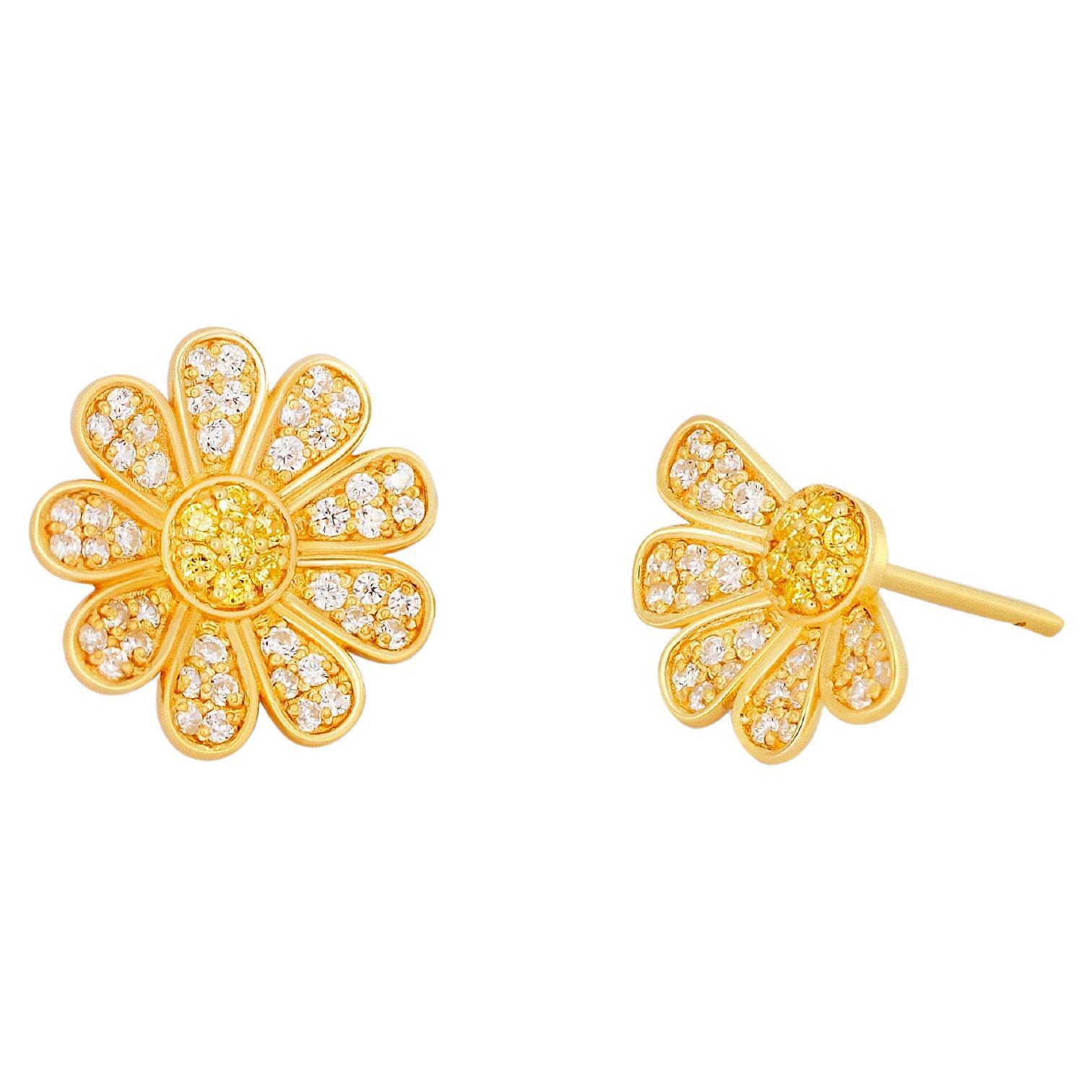 Daisy flower 14k gold earrings: Love Me, Love Me Not earrings studs For Sale