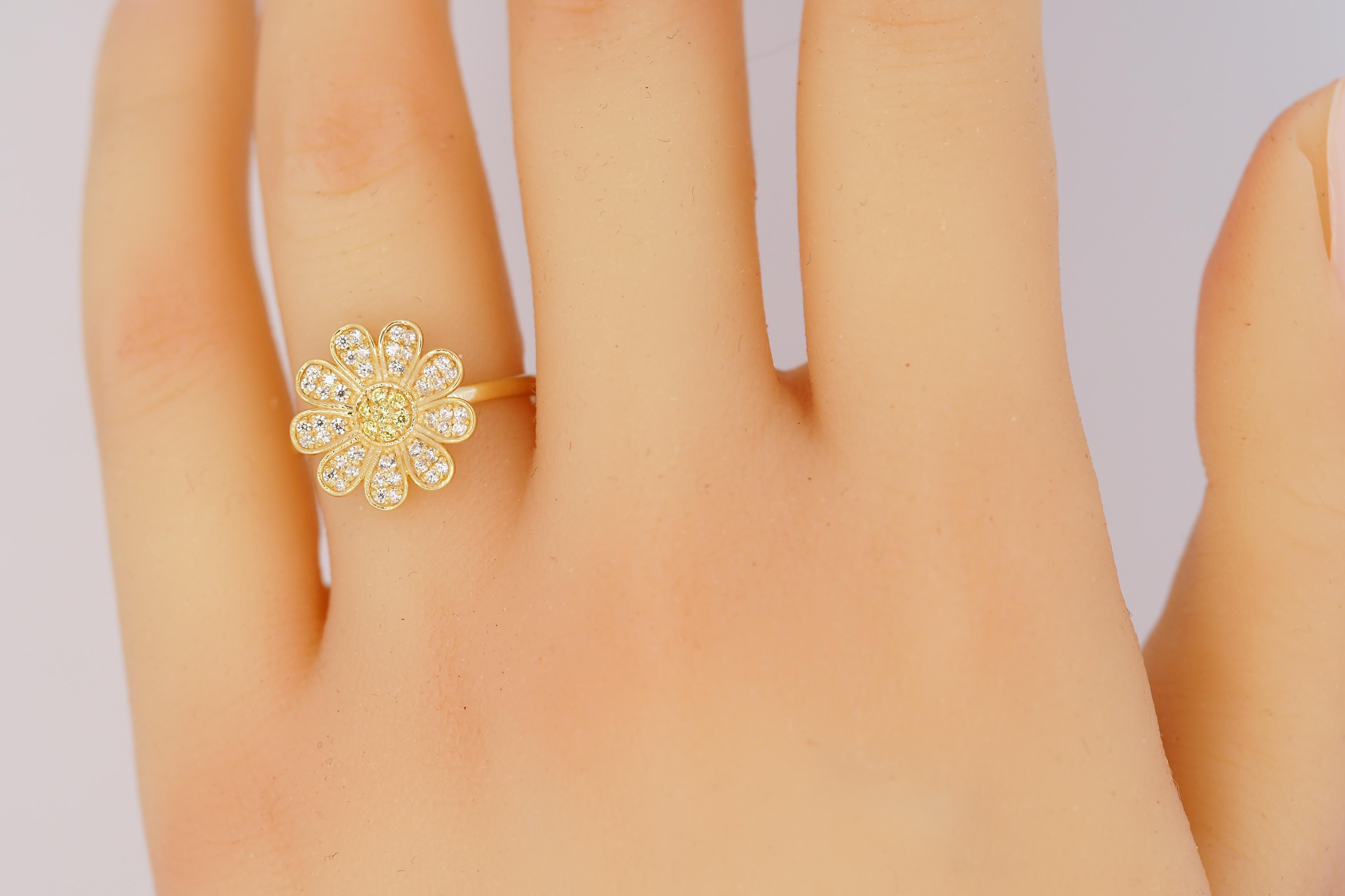 Daisy flower 14k gold ring and earrings set  For Sale 4