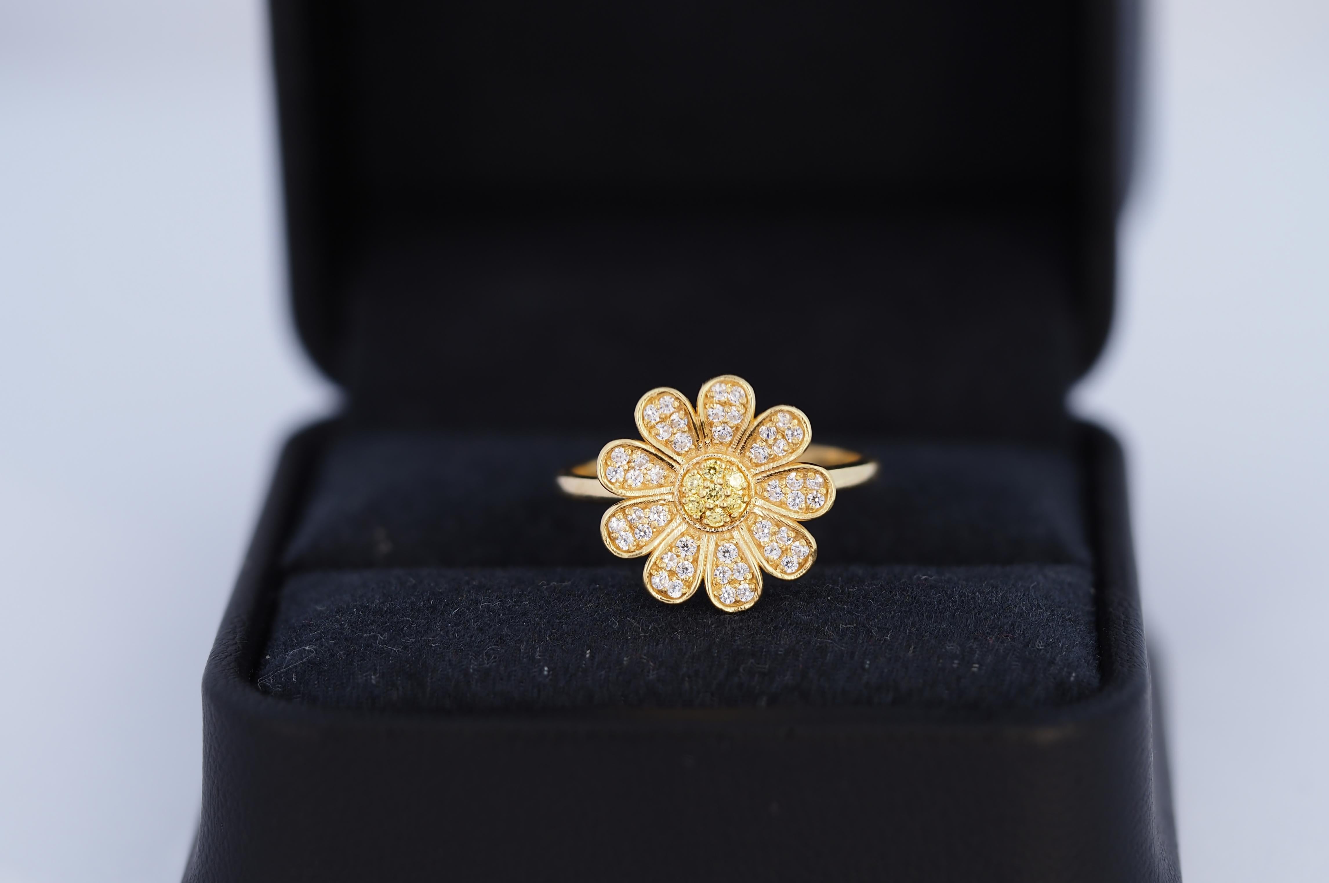 Daisy flower 14k gold ring and earrings set  For Sale 8