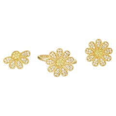 Daisy flower 14k gold ring and earrings set