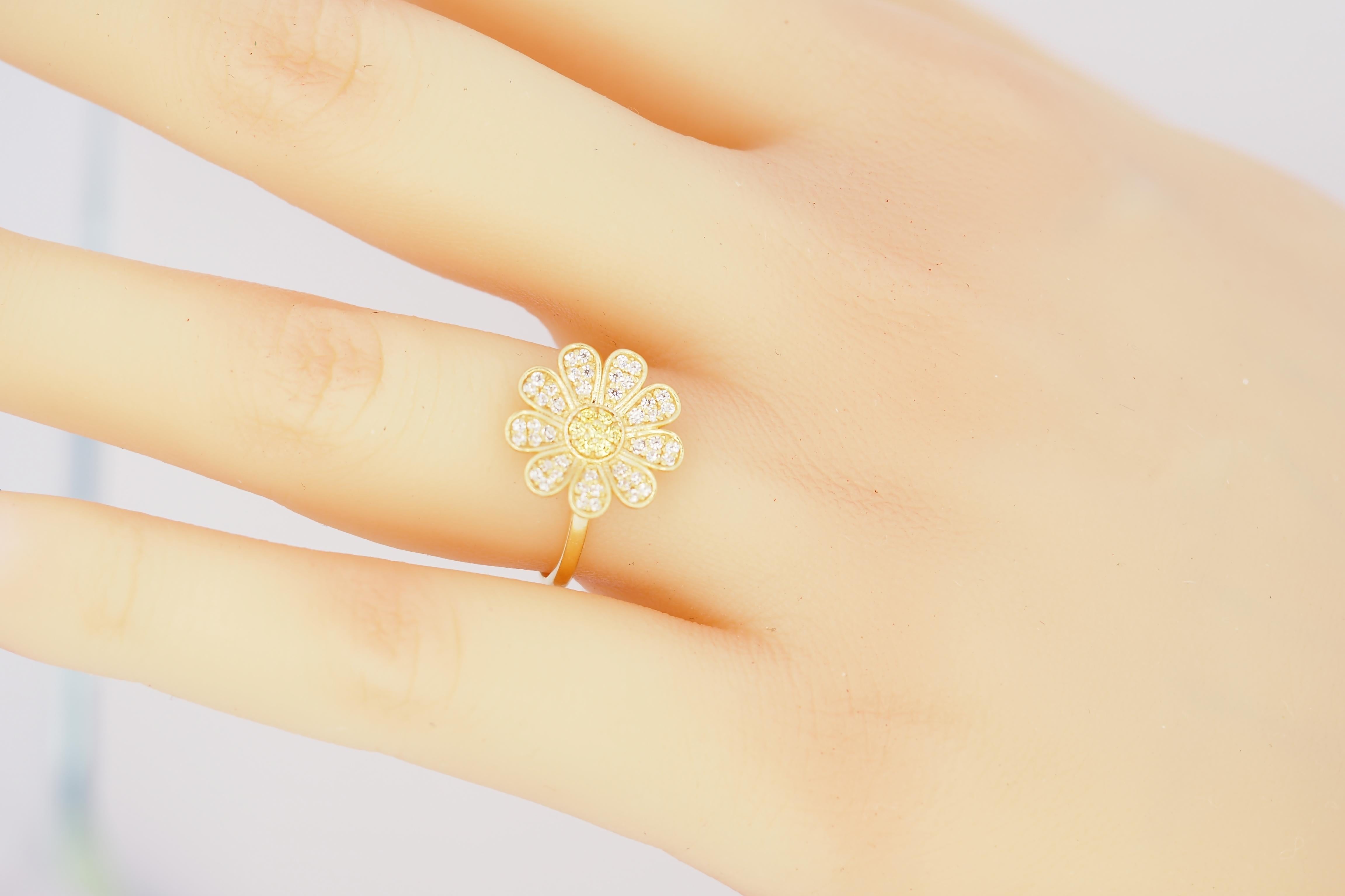 Daisy flower 14k gold ring 5