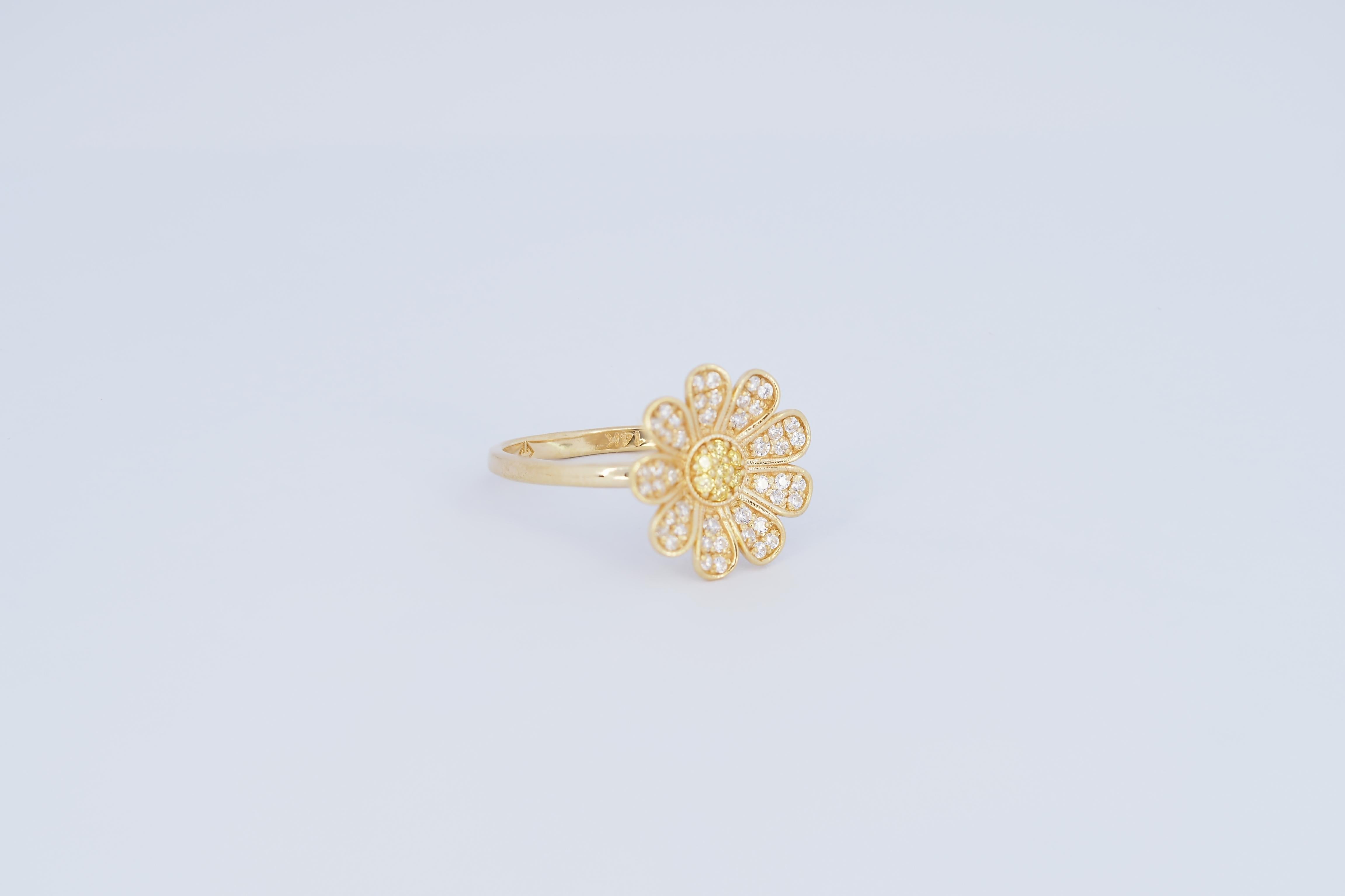 Daisy flower 14k gold ring 2