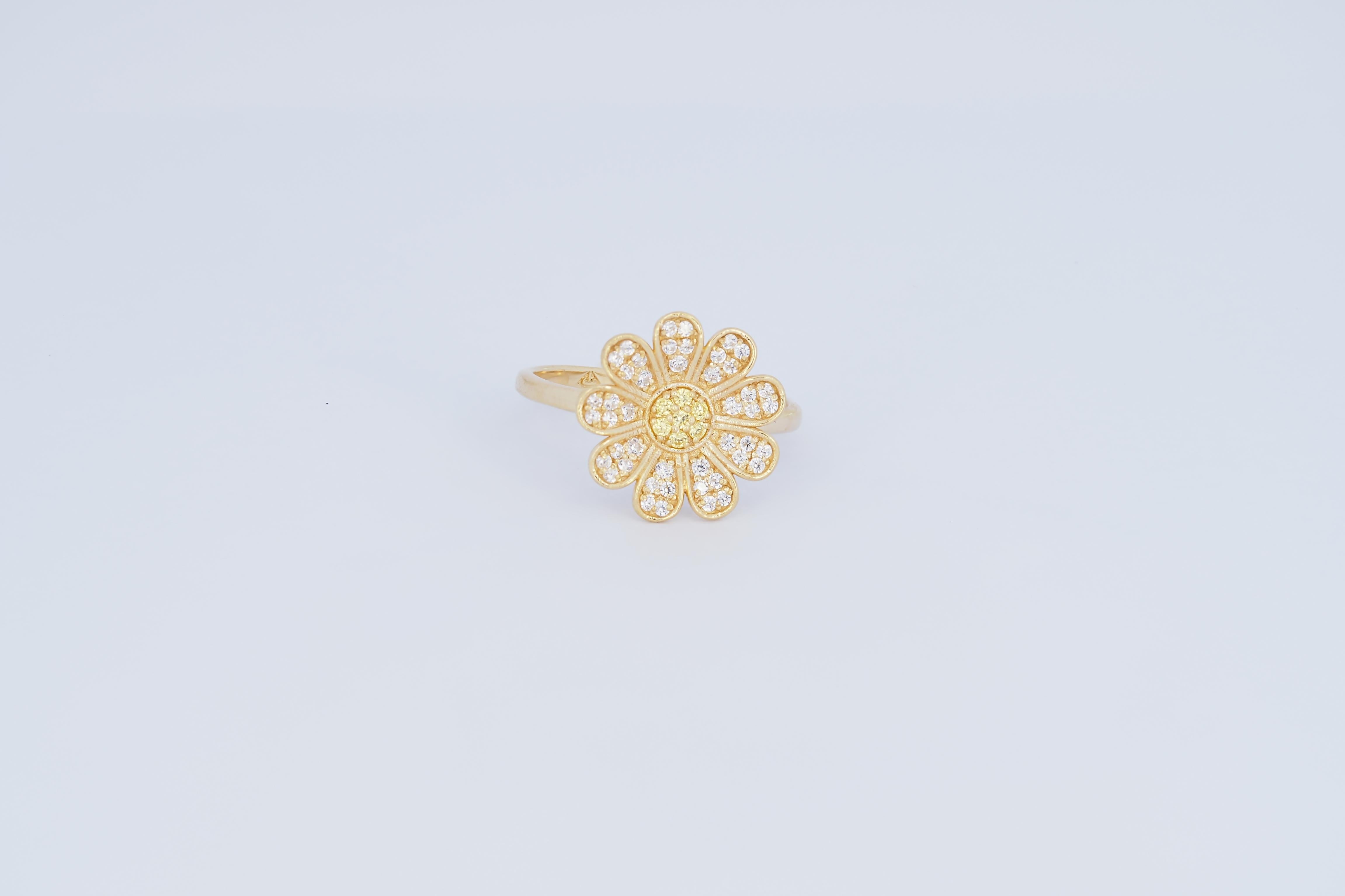 Daisy flower 14k gold ring 3