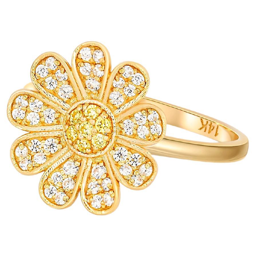 Daisy flower 14k gold ring For Sale