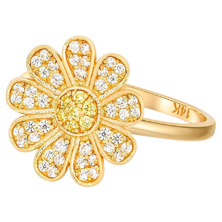 Bague en or 14k avec fleur de marguerite en vente