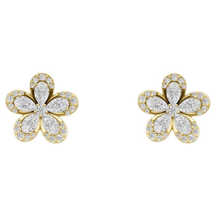 Orecchini con fiore di margherita in oro 14k in vendita