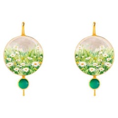 Daisy  flower earrings with chalcedony and Mother of pearl