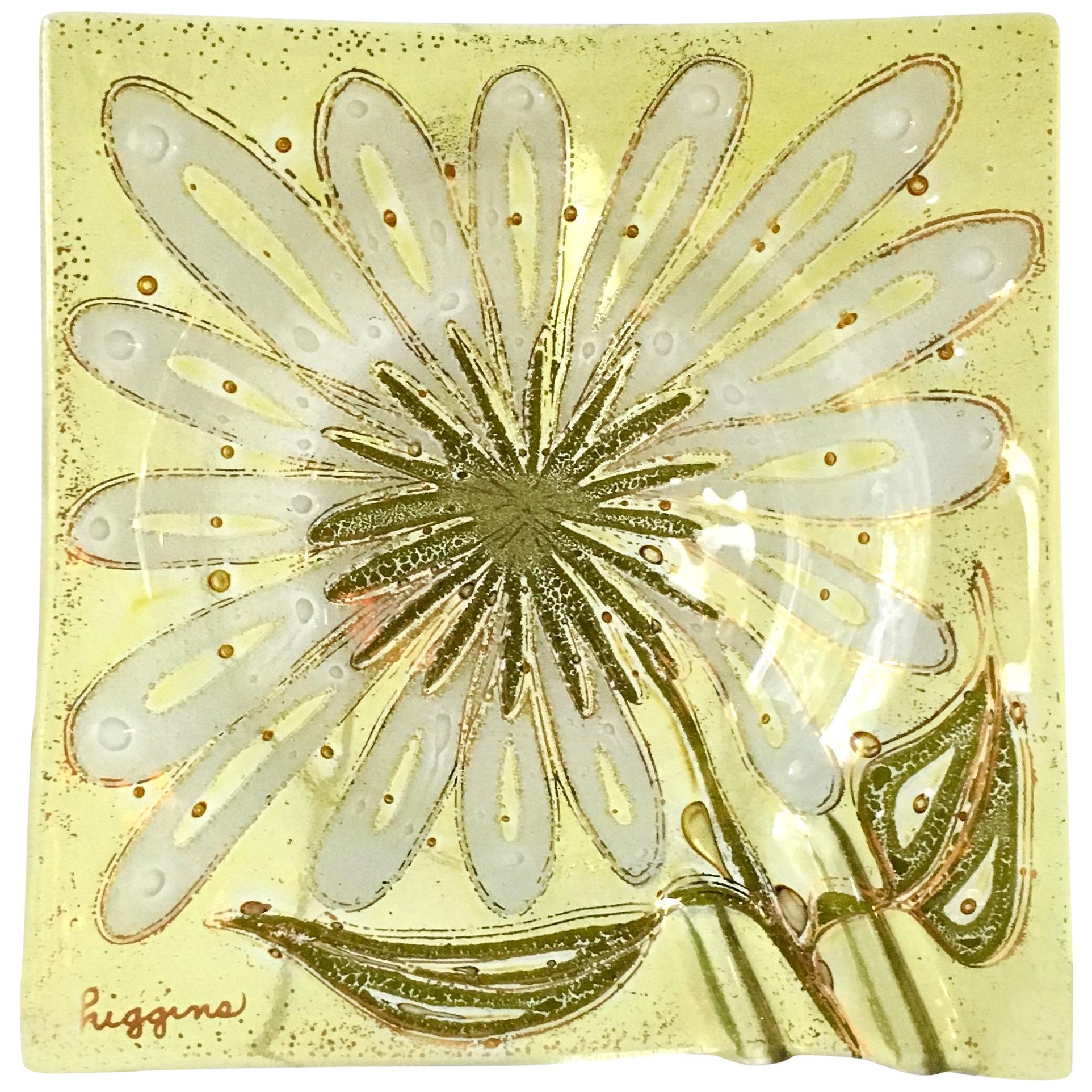 Daisy Fused Glass Square Ashtray by Higgins For Sale