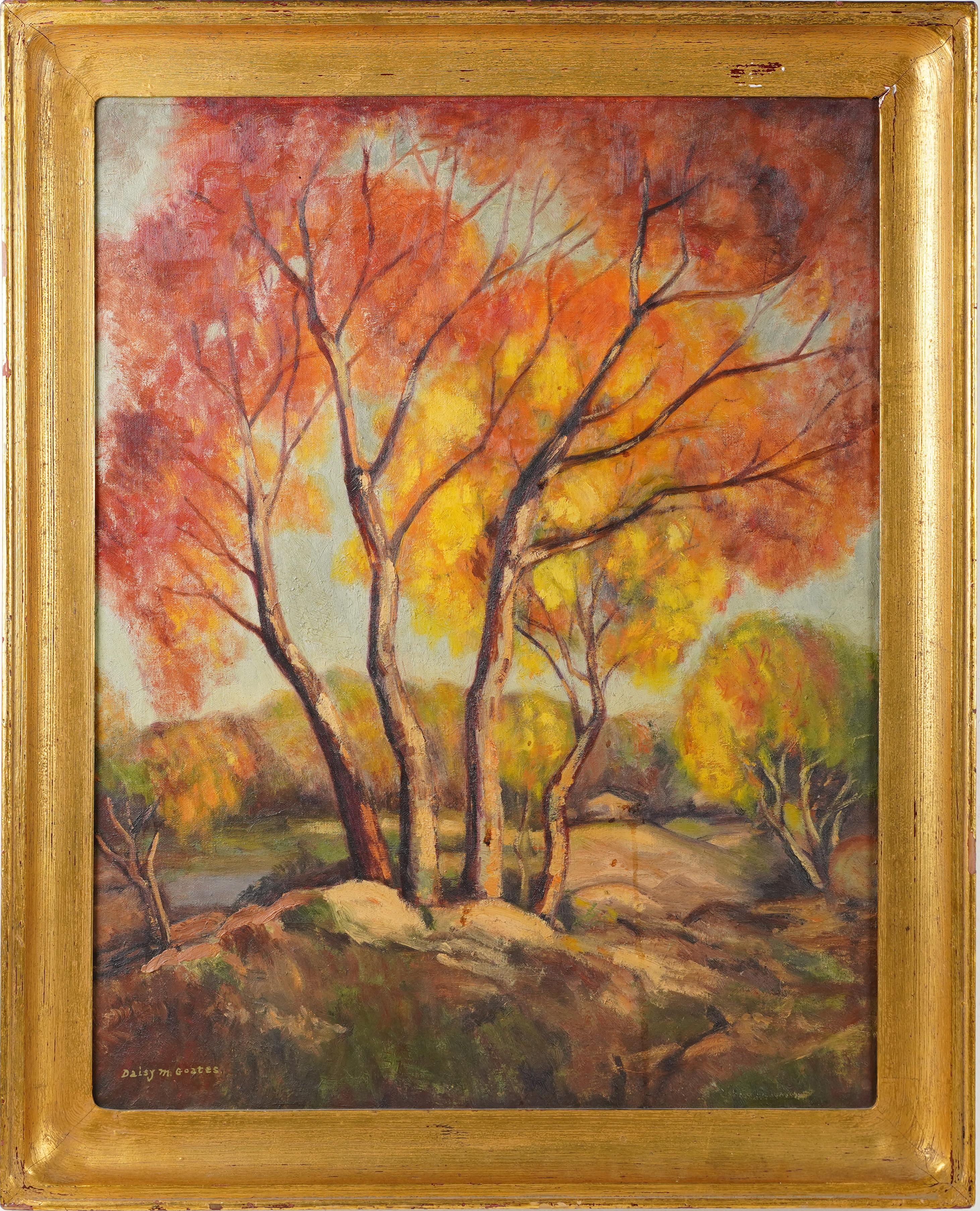 daisy goates Landscape Painting - Antique American Impressionist Fall Landscape Signed Framed Oil Painting