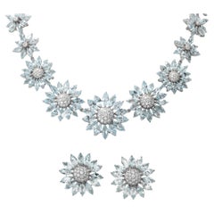 Vintage Daisy Heritage collection, Signed "Asprey" London diamond necklace & earrings