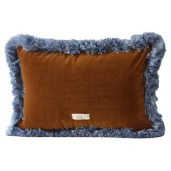 Cuscino decorativo fatto a mano Daisy II con frange blu e velluto marrone Deluxe