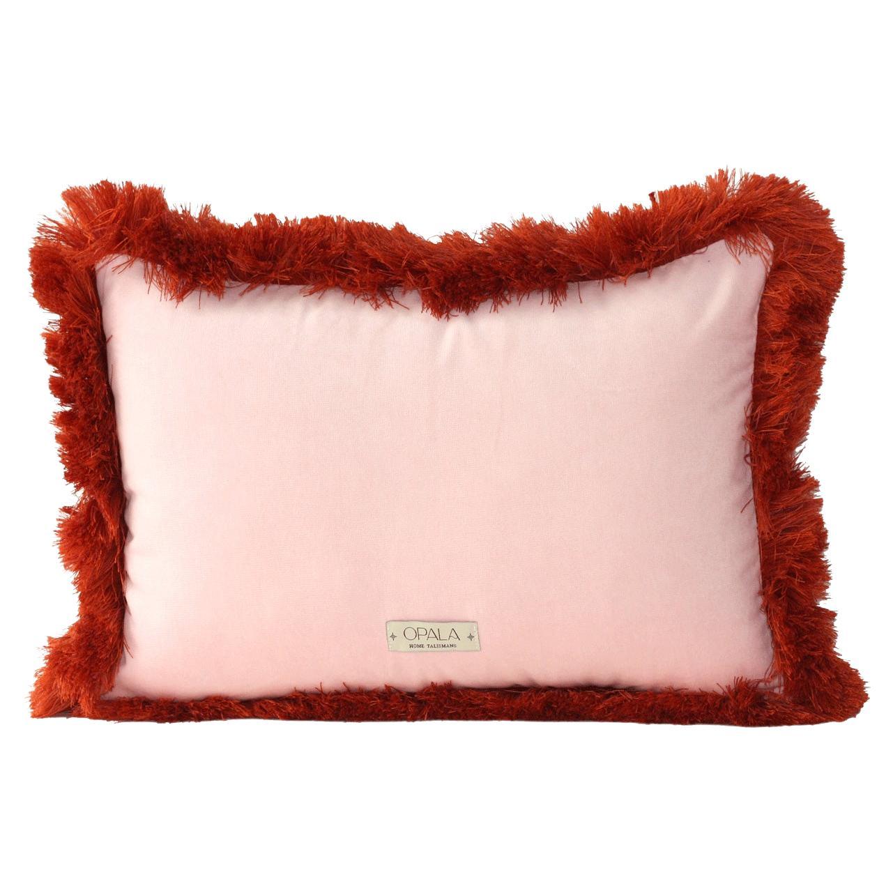 Cuscino decorativo Daisy II con frange di mattoni e velluto rosa Deluxe fatto a mano