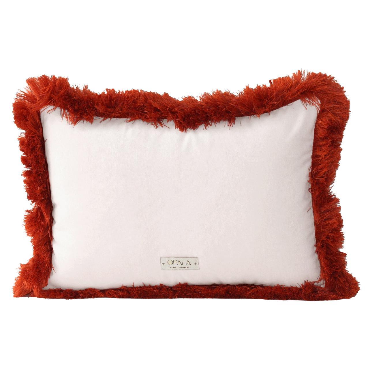 Daisy II frange brique et velours blanc Deluxe Coussin décoratif fait main