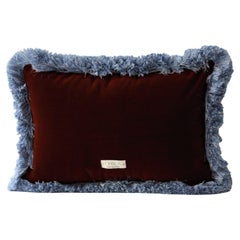 Daisy II Burgundy Velvet Deluxe Handmade Decorative Cushion Blue Fringe