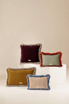 Daisy II Cappuccino Velvet Deluxe Handmade Decorative Cushion Blue Fringe