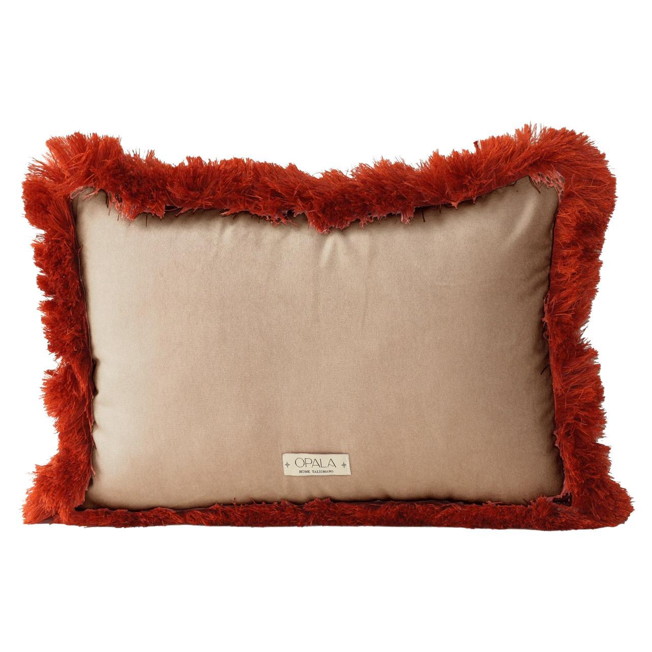 Daisy II Cappuccino Velvet Deluxe Handmade Decorative Cushion Brick Fringe