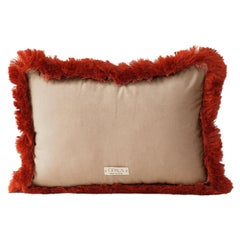 Daisy II Cappuccino Velvet Deluxe Handmade Decorative Cushion Brick Fringe