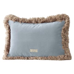 Daisy II Cloudy Blue Velvet Deluxe Handmade Decorative Cushion Taupe fringe