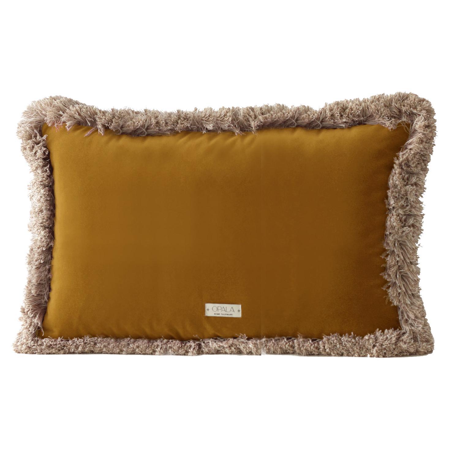 Daisy II curry jaune frangé Velours Deluxe Coussin décoratif fait main
