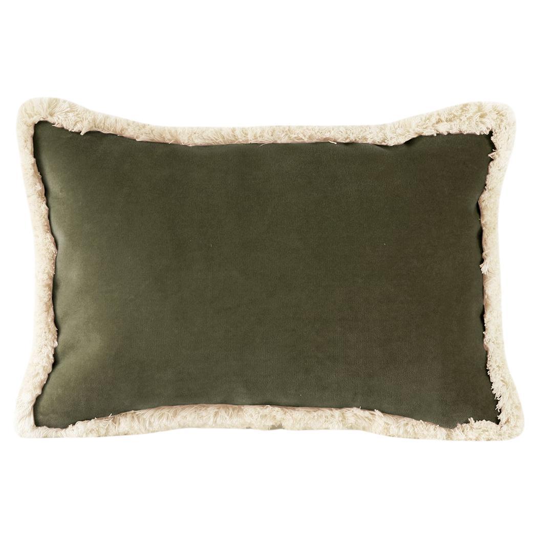 Daisy II dry green Velvet Deluxe Handmade Decorative Pillow For Sale