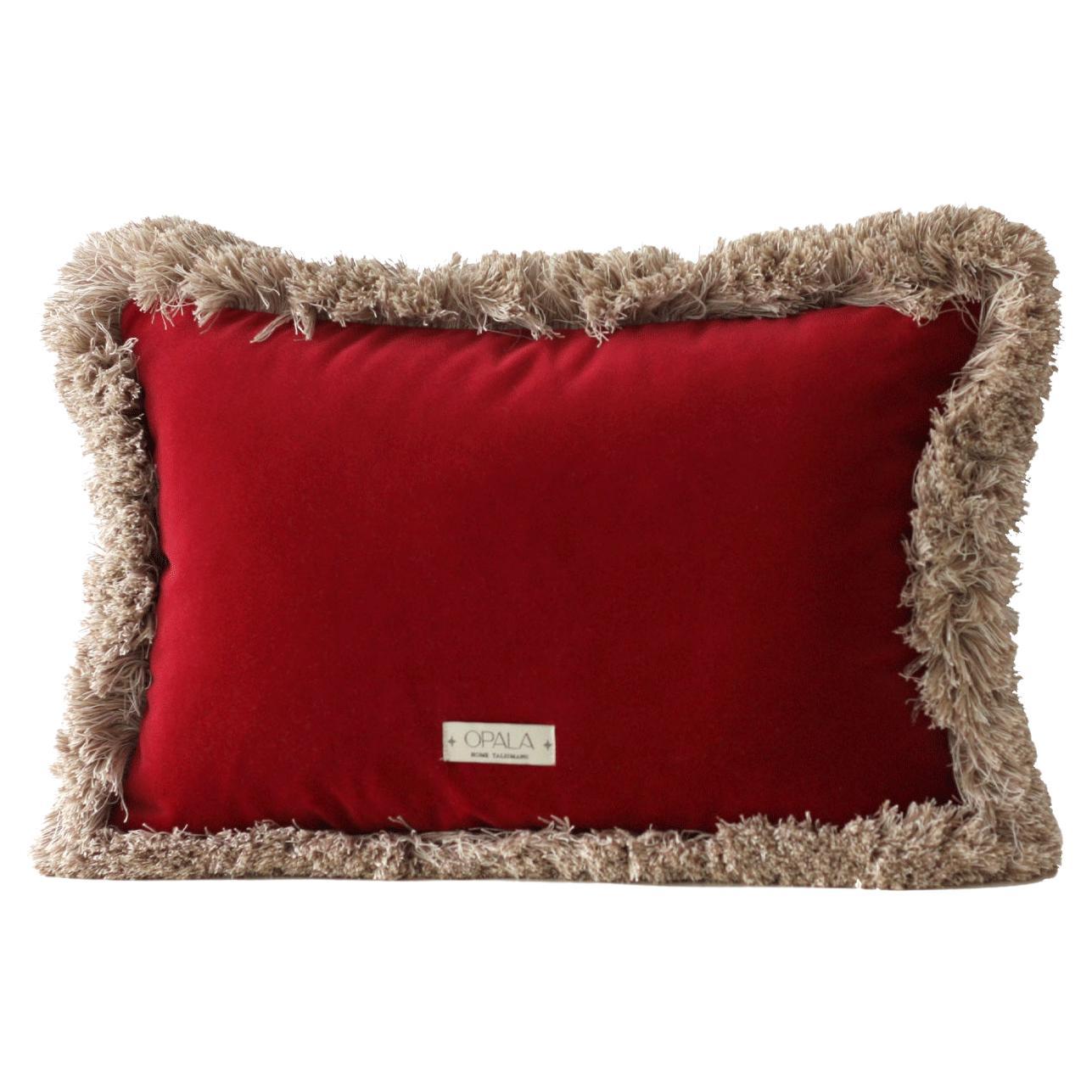 Daisy II fringes rubi red Velvet Deluxe Handmade Decorative Cushion