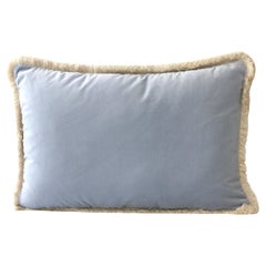 Daisy II Grand coussin décoratif de luxe en velours frangé bleu fait à la main
