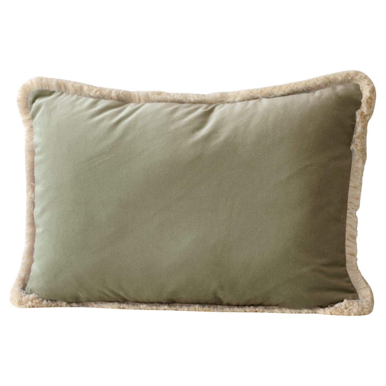 Daisy II Large fringed stone green Velvet Deluxe Handmade Decorative Cushion