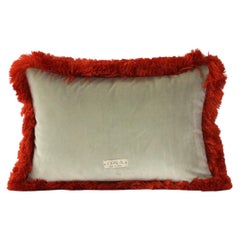 Daisy II Stone Green Velvet Deluxe Handmade Decorative Cushion Brick Fringe