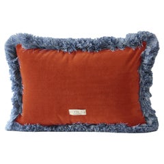 Daisy II Terracota Velvet Deluxe Handmade Decorative Cushion Blue Fringe