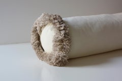 DAISY Ivory White Bolster Velvet Deluxe Handmade Cushion with fringe