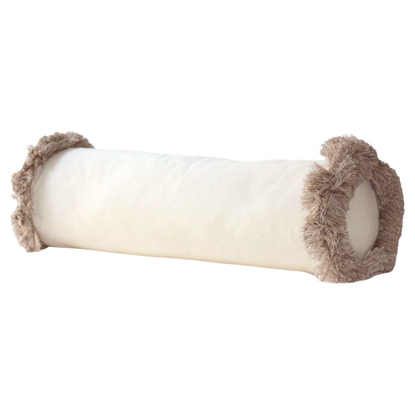 DAISY Ivoire Blanc Velours Bolster Deluxe Coussin fait main avec frange