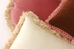 DAISY Ivory White - Set of 2 Velvet Deluxe Handmade Fringed Pillows