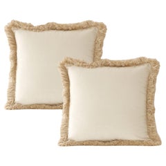 DAISY Marfil Blanco - Juego de 2 almohadas de terciopelo con flecos de lujo hechas a mano