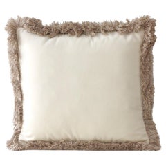 Cuscino decorativo Daisy a frangia lunga in velluto avorio deluxe fatto a mano