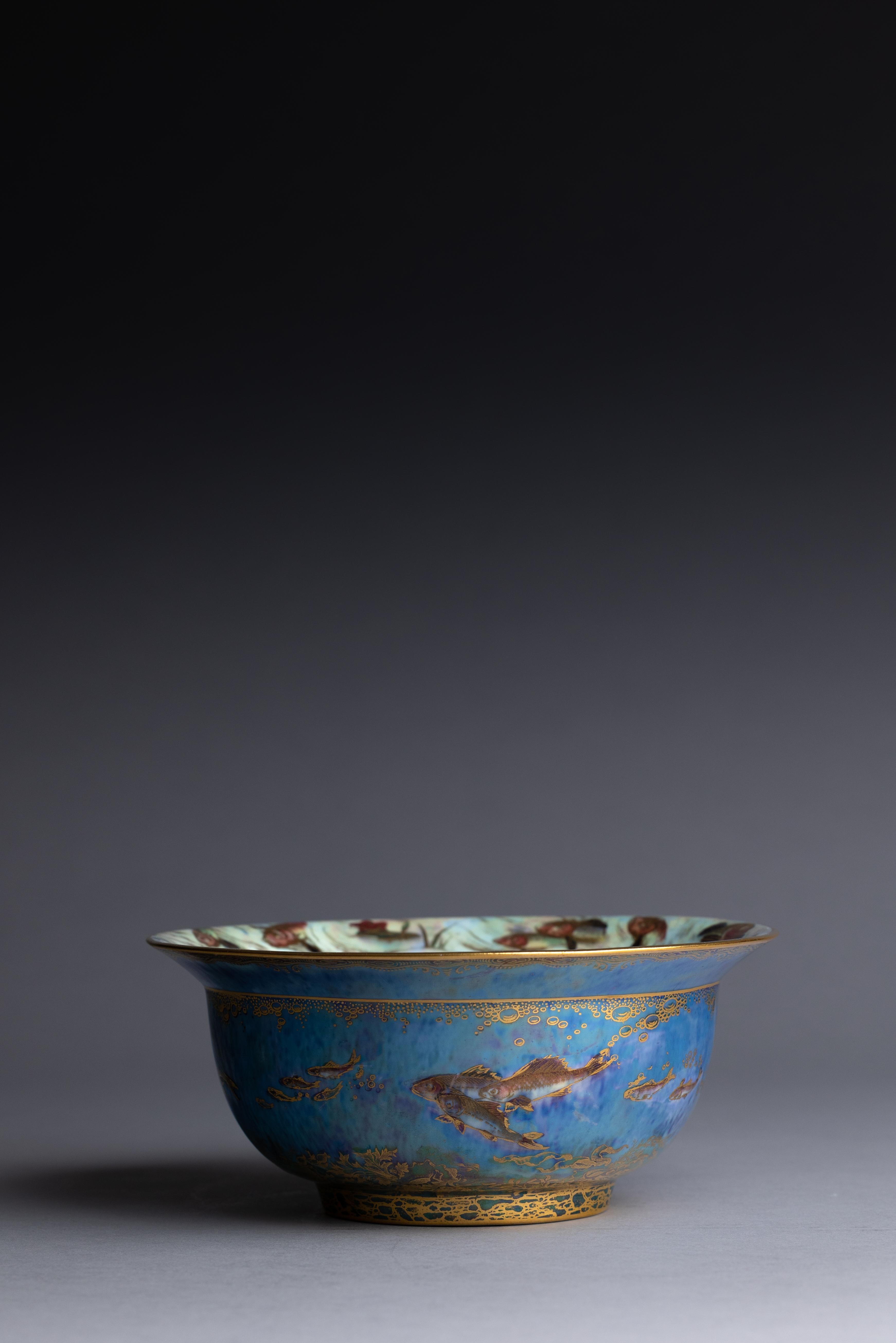 Art Nouveau Daisy Makeig-Jones Wedgwood Blue Lustre Fish Bowl For Sale