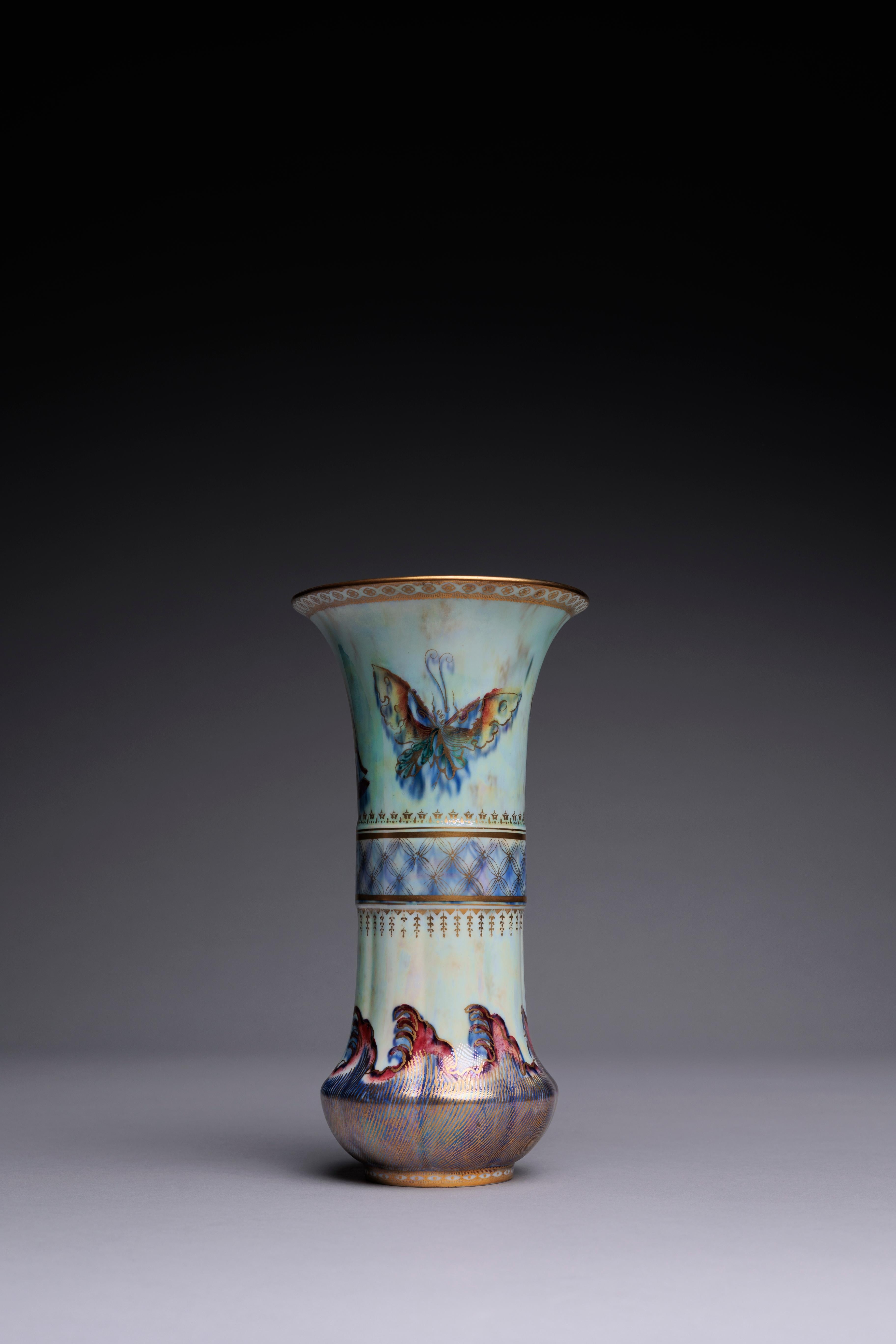 Art Deco Daisy Makeig-Jones Wedgwood Butterfly Lustre Vase For Sale