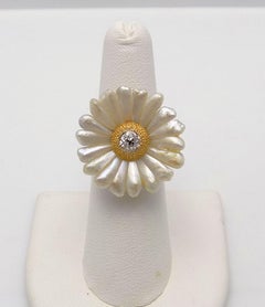 Daisy Motif American Fresh Water Pearls and Diamond Ring