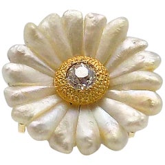 Vintage Daisy Motif American Fresh Water Pearls and Diamond Ring