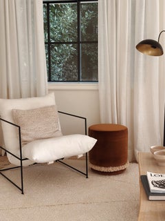 DAISY Organic Modern Pouf Ottoman in Brick Cotton Velvet with Fringe