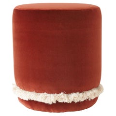 DAISY Organic Modern Pouf Ottoman in Brick Cotton Velvet with Fringe