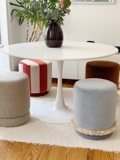 DAISY Organic Modern Pouf Ottoman in Deep Bordeaux Cotton Velvet with Fringe