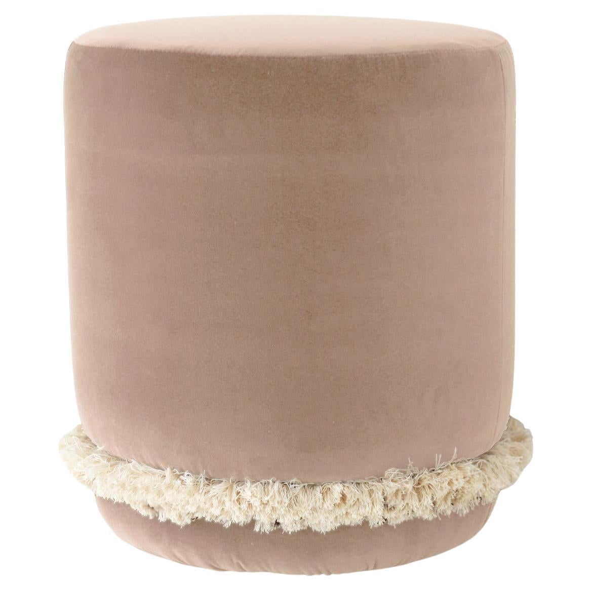 DAISY Organic Modern Pouf Ottoman in Sand Cotton Velvet with Fringe