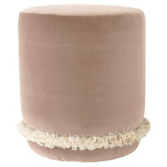 DAISY Organic Modern Pouf Ottoman in Sand Cotton Velvet with Fringe
