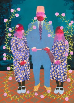 Untitled (Father with Two Daughters and Painted Backdrop with Campions)