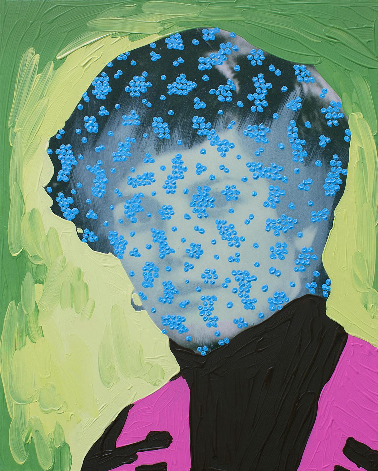 Daisy Patton Figurative Painting - Untitled (Green Woman with Blue Dots)